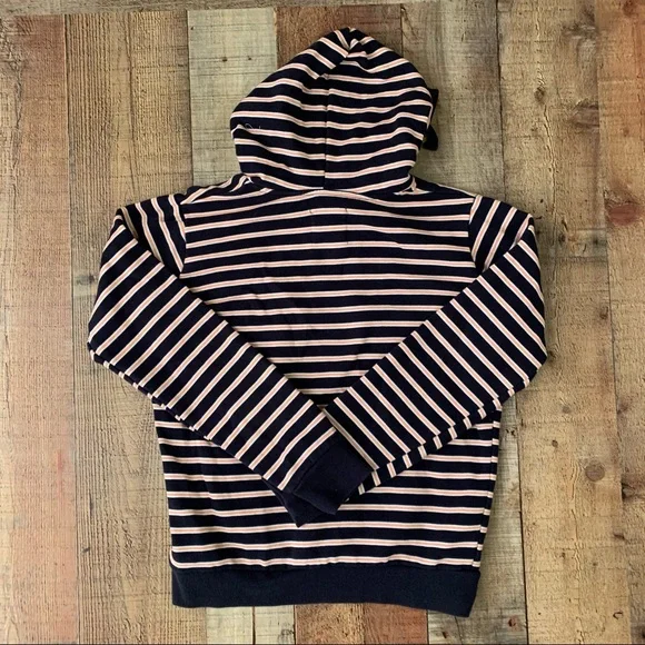 Cotton on womens navy blue orange white striped hoodie sweatshirt hooded sweater - Picture 6 of 7